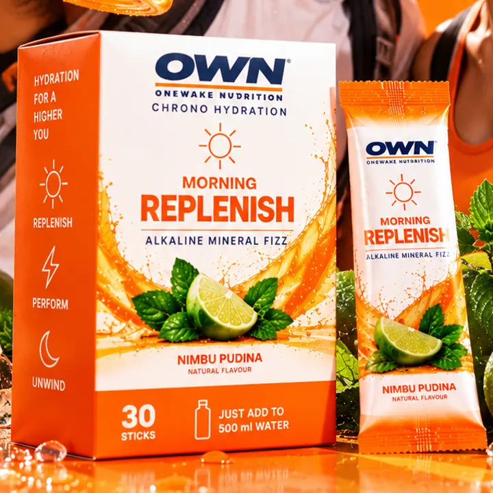 OWN REPLENISH stick and carton, Nimbu-Pudina
